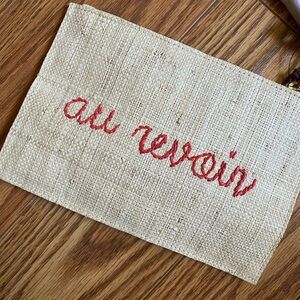 KAYU WOVEN STRAW POUCH CLUTCH BONJOUR AU REVOIR NEW WITH TAGS 🇫🇷🇫🇷🇫🇷🇫🇷